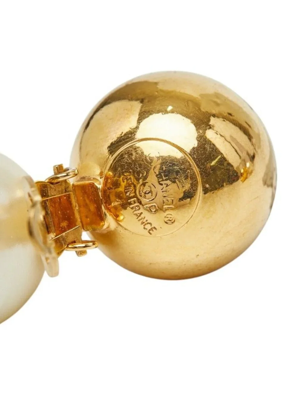 Chanel CC Logo Vintage Earrings Gold Plated Faux Pearl